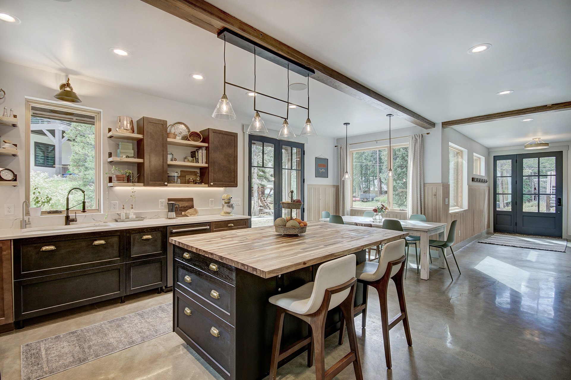 Luxe Living Rentals - White Dining Room with Wood Accent - Colorado Luxury Living